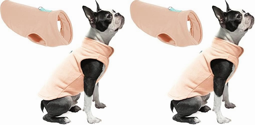Gooby Fleece Vest Dog Sweater - Peach, Small - Warm Pullover Fleece Dog Jacket with O-Ring Leash - Winter Small Dog Sweater Coat - Cold Weather Dog Clothes for Small Dogs Boy or Girl (Pack of 2)