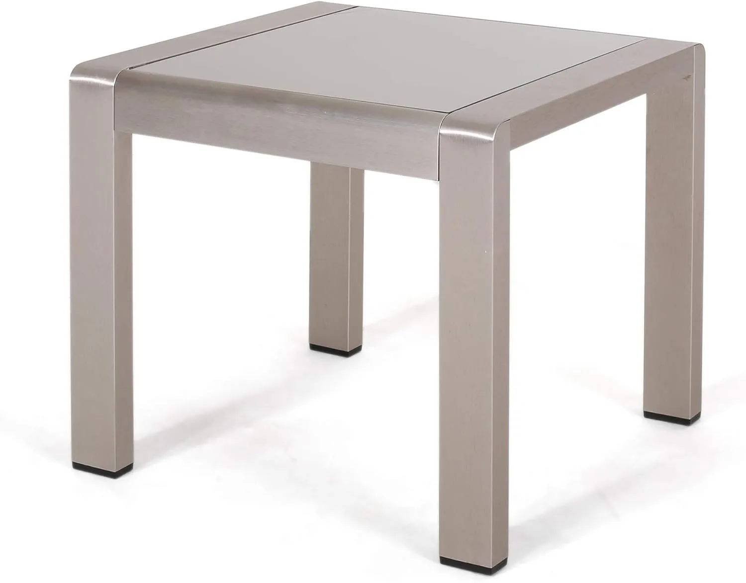 Great Deal Furniture Noble House Cape Coral Outdoor Glass Top Aluminum Side Table in Matte Gray