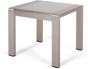 Great Deal Furniture Noble House Cape Coral Outdoor Glass Top Aluminum Side Table in Matte Gray