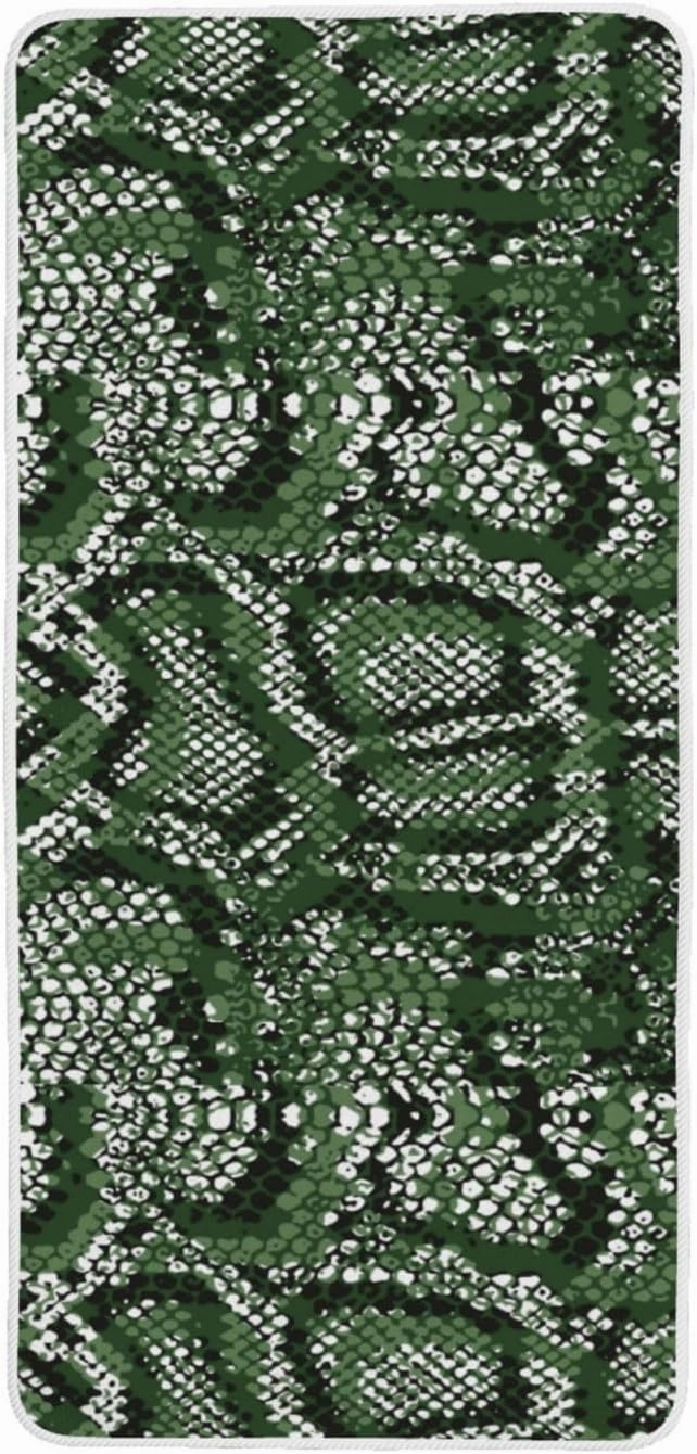 Green Snakeskin Print Bath Towel Microfiber Coral Velvet Bath Towels Highly Absorbent Soft Beach Sheet 27" x 55" Luxury Hemming Shower Towels