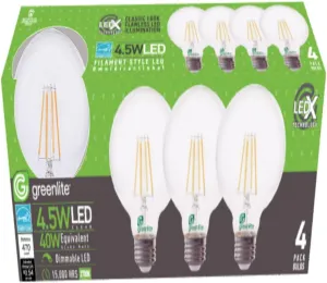 Greenlite G25 E26 (Medium) Filament LED Bulb Soft White 40 Watt Equivalence 4 - Total Qty: 1