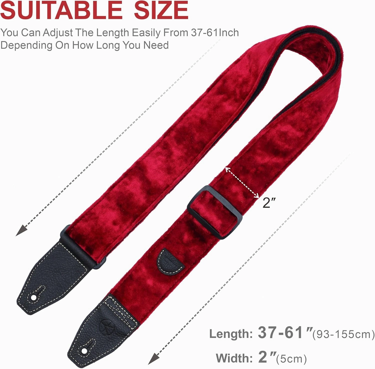 Guitar Strap 2 inch Velvet Guitar Straps with Full Grain Leather End, for Bass Electric and Acoustic Guitars, Free Strap Button, 2 Strap Locks and 4 Guitar Picks