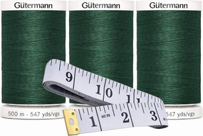 Gutermann Sew-All Thread (500m/547yd Each), 3-Pack Bundle with Bella's Crafts Soft Tape Measure (Dark Green - 788)