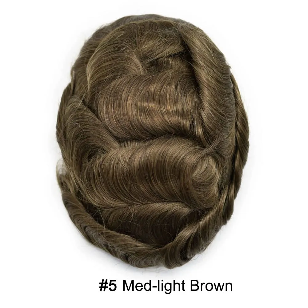 Hair System For Men Toupee Human Hair Pieces French Lace Front Toupee For Men Hair Replacement Systems Fine Mono Men Hairpiece 7X10 Medium light density 5# MEDIUM LIGHT BROWN