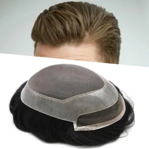 Hair System For Men Toupee Human Hair Pieces French Lace Front Toupee For Men Hair Replacement Systems Fine Mono Men Hairpiece 7X10 Medium light density 5# MEDIUM LIGHT BROWN