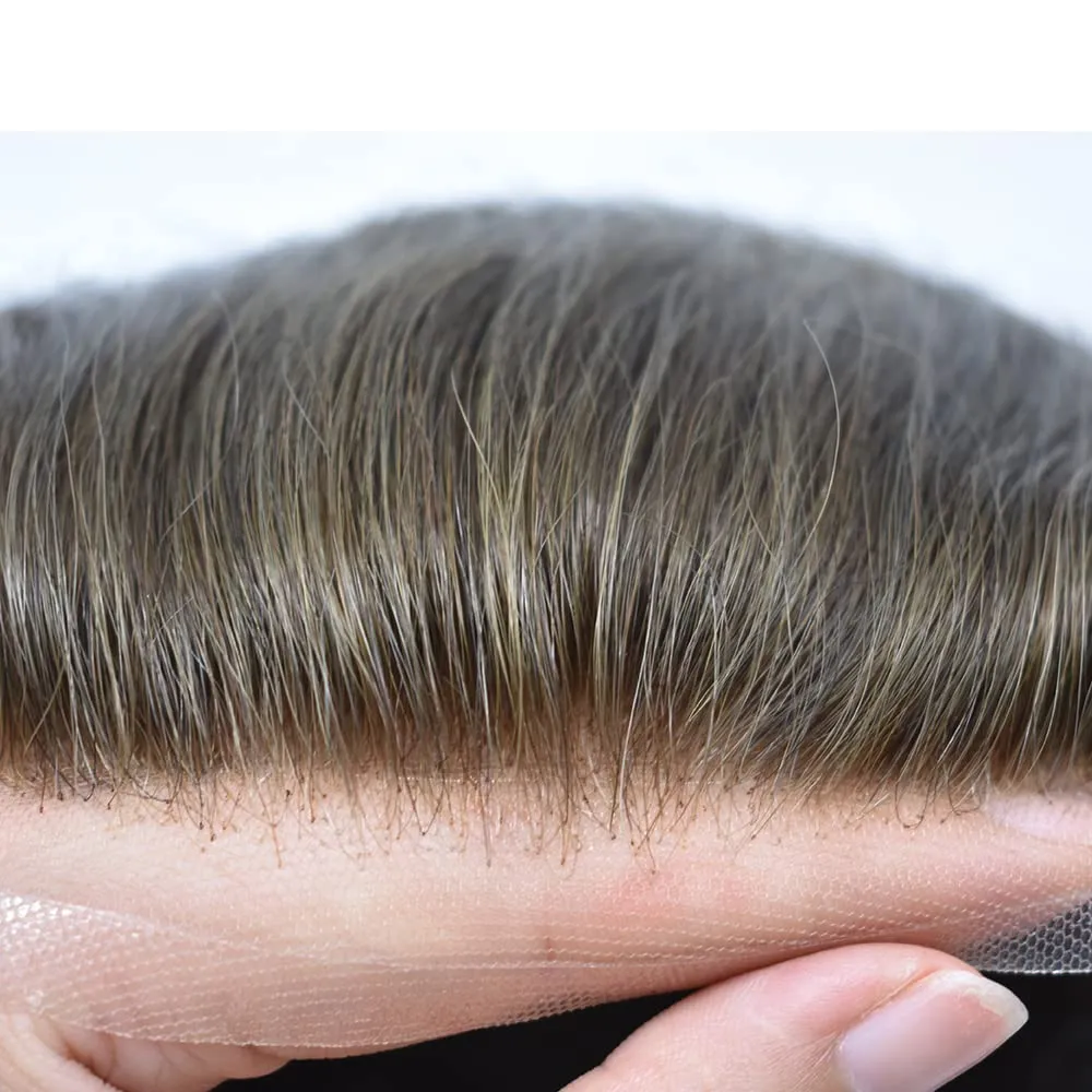 Hair System For Men Toupee Human Hair Pieces French Lace Front Toupee For Men Hair Replacement Systems Fine Mono Men Hairpiece 7X10 Medium light density 5# MEDIUM LIGHT BROWN