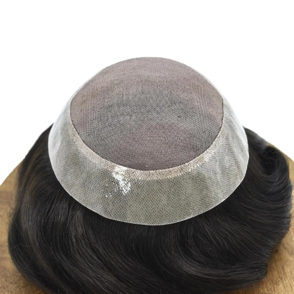Hair System For Men Toupee Human Hair Pieces French Lace Front Toupee For Men Hair Replacement Systems Fine Mono Men Hairpiece 7X10 Medium light density 5# MEDIUM LIGHT BROWN