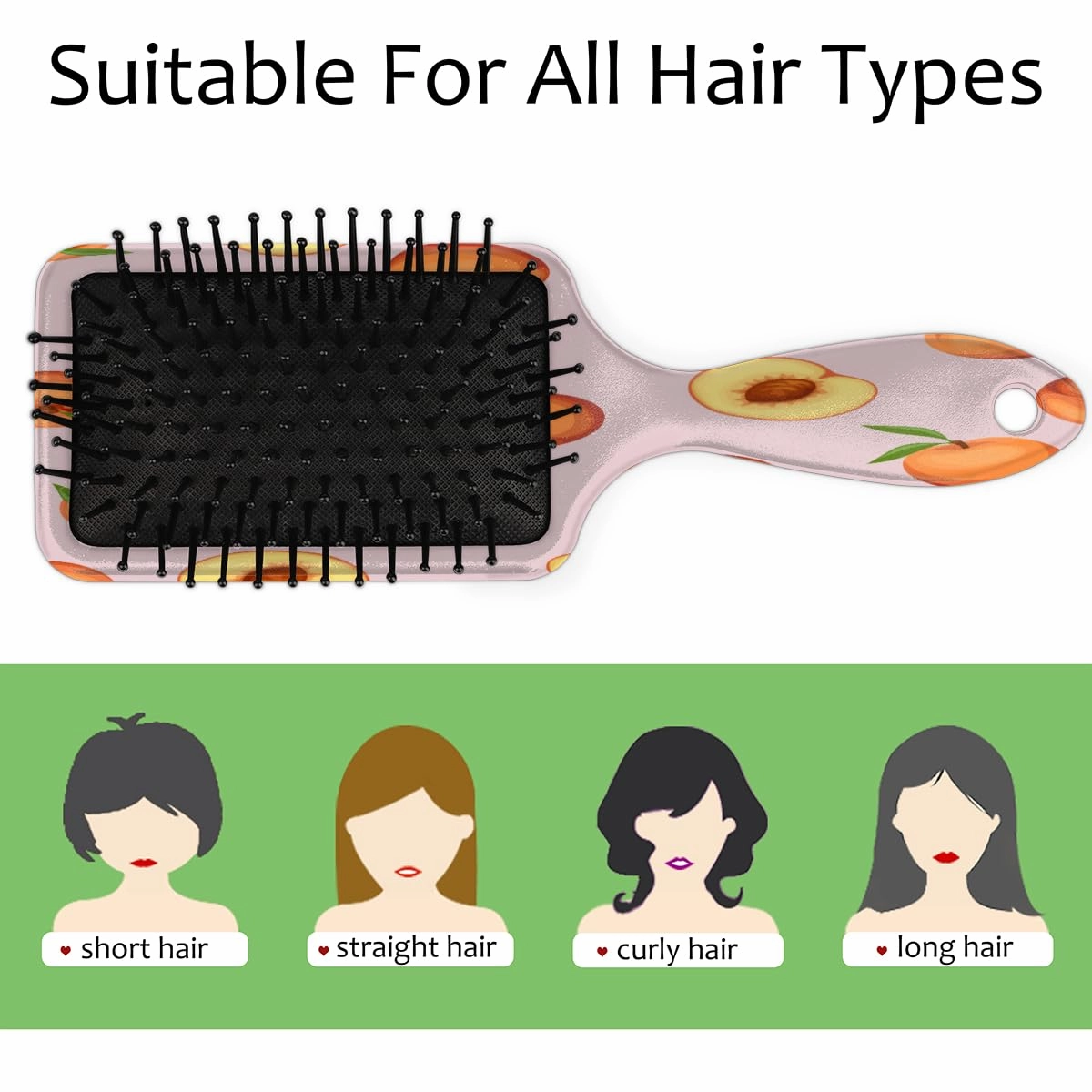 Hair Brush, Cute Peach Wash, All Hair Types, Ultra-Soft Bristles Glide Through Tangles with Ease, Curly Dry Wet Hair Comb for Men Women Boys and Girls, Summer Fruit