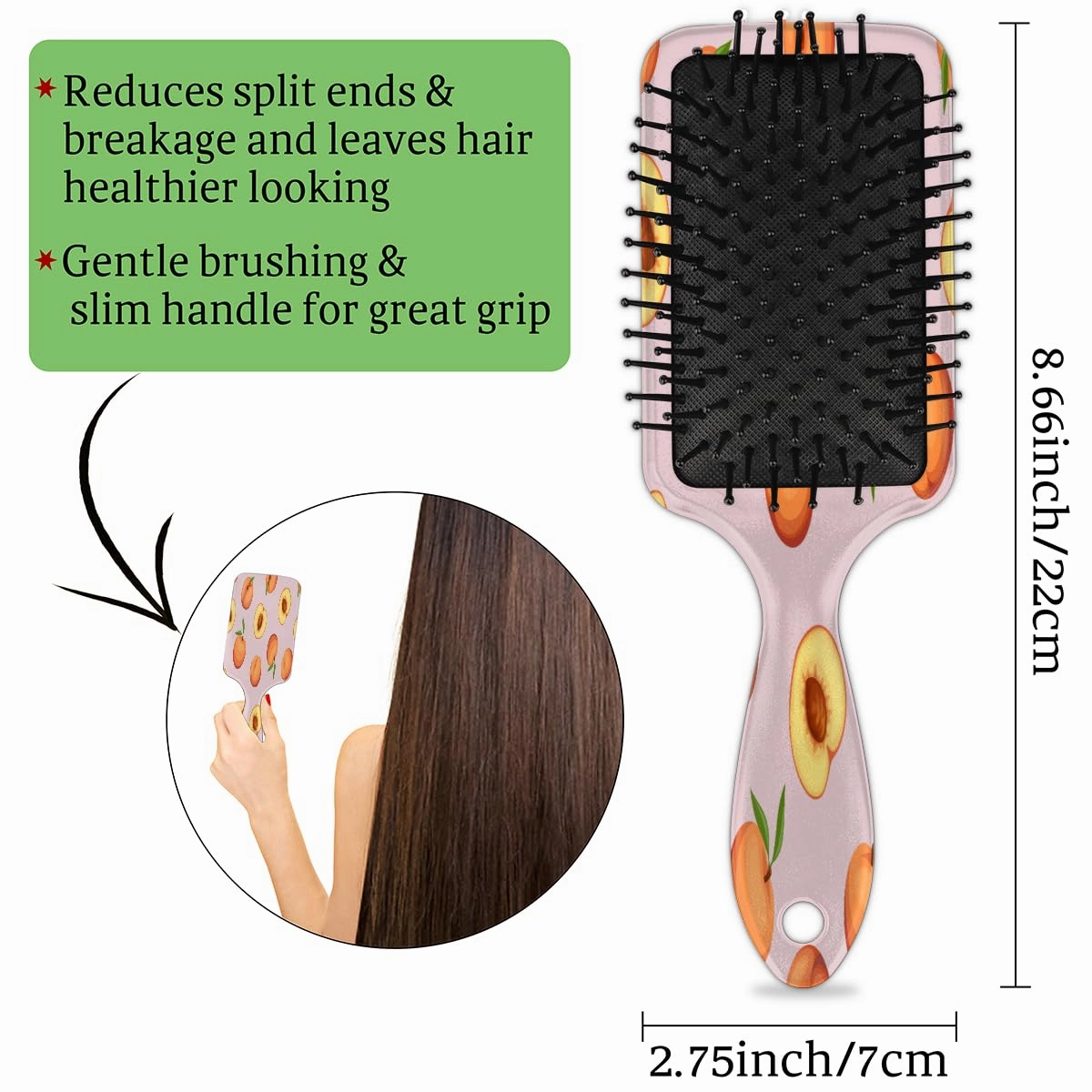 Hair Brush, Cute Peach Wash, All Hair Types, Ultra-Soft Bristles Glide Through Tangles with Ease, Curly Dry Wet Hair Comb for Men Women Boys and Girls, Summer Fruit