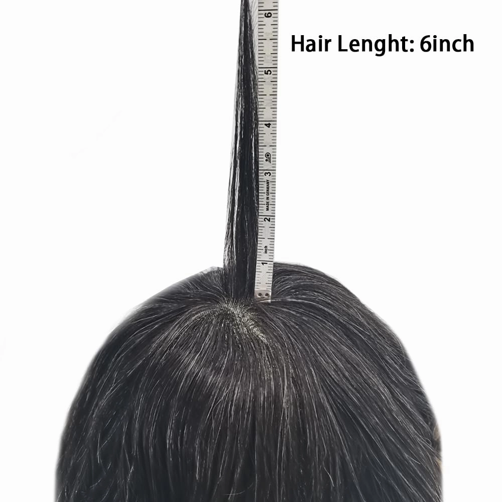 Hair System for Men Toupee Human Hair Pieces French Lace Front Bleached Knot Toupee for Men Hair Replacement Systems Durable Fine Monofilament Men's Hairpiece 7X9#1B20 1B# OFF BLACK 20% GREY