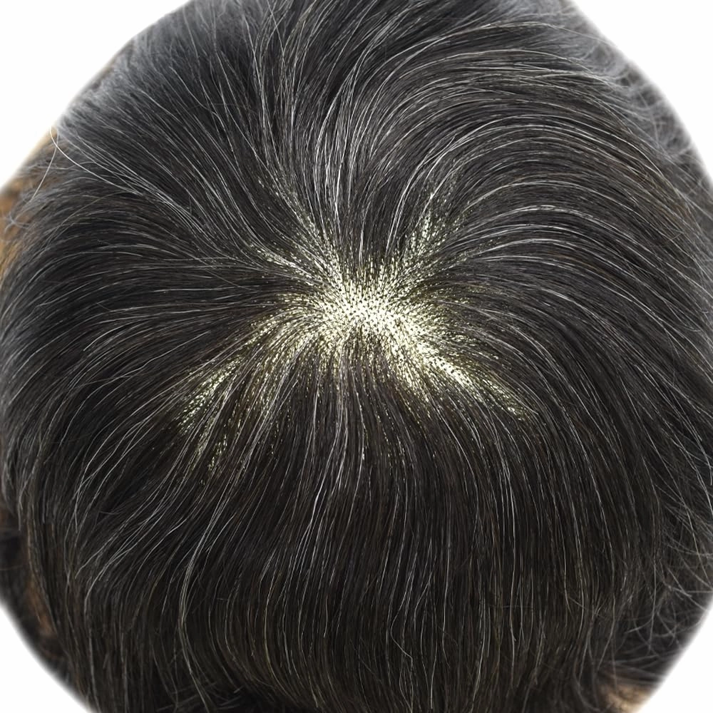 Hair System for Men Toupee Human Hair Pieces French Lace Front Bleached Knot Toupee for Men Hair Replacement Systems Durable Fine Monofilament Men's Hairpiece 7X9#1B20 1B# OFF BLACK 20% GREY