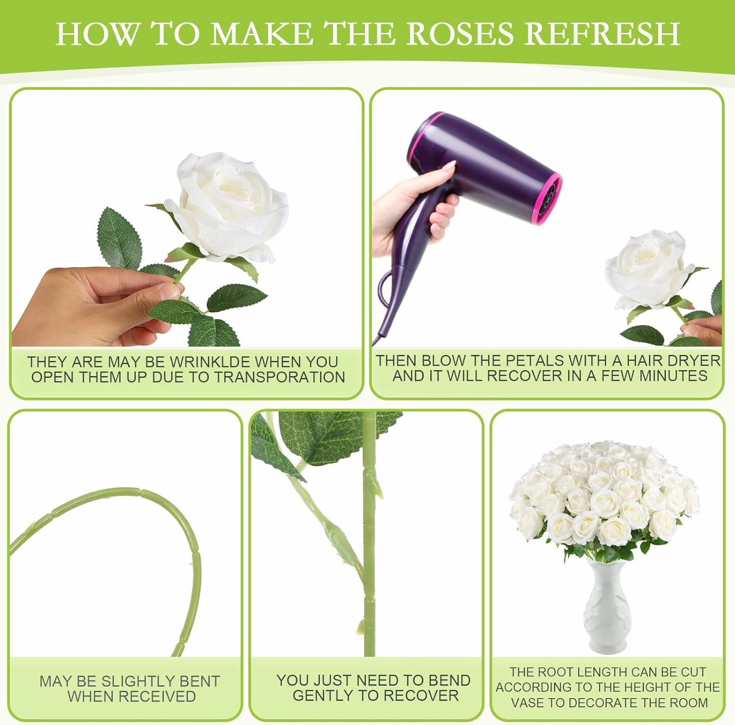 Hananona Artificial Roses in Bulk, Fake Silk White Roses Realistic Roses for Wedding Centerpieces Flower Arrangement Home Decor (100, White)