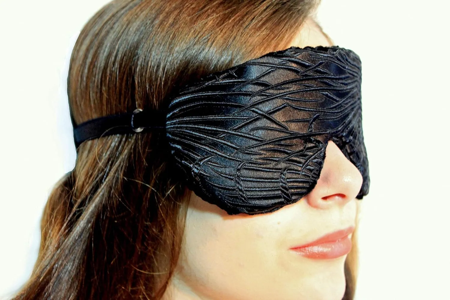 Handmade Opulence Eye Mask Pillow - Weighted Flaxseed Fill, Unscented, Satin & Velvet, Adjustable Strap - Ideal for Meditation & Restful Sleep - Black Magic - TEMF-BM