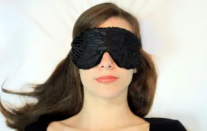 Handmade Opulence Eye Mask Pillow - Weighted Flaxseed Fill, Unscented, Satin & Velvet, Adjustable Strap - Ideal for Meditation & Restful Sleep - Black Magic - TEMF-BM