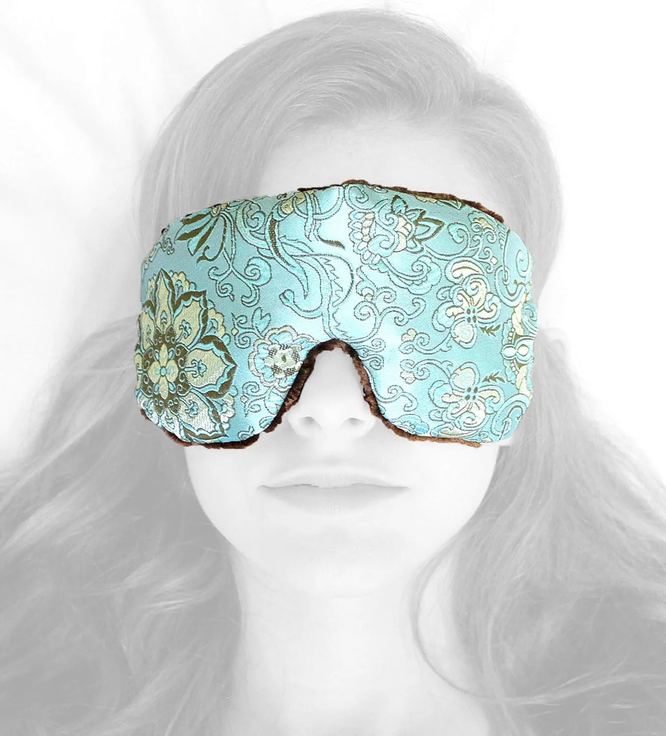 Handmade Opulence Eye Mask Pillow - Weighted Flaxseed Fill, Unscented, Satin & Velvet, Adjustable Strap - Ideal for Meditation & Restful Sleep - Blue Lagoon - TEMF-BL