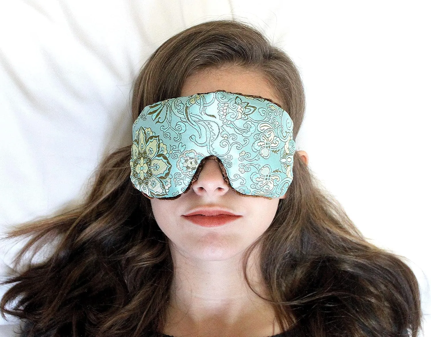 Handmade Opulence Eye Mask Pillow - Weighted Flaxseed Fill, Unscented, Satin & Velvet, Adjustable Strap - Ideal for Meditation & Restful Sleep - Blue Lagoon - TEMF-BL