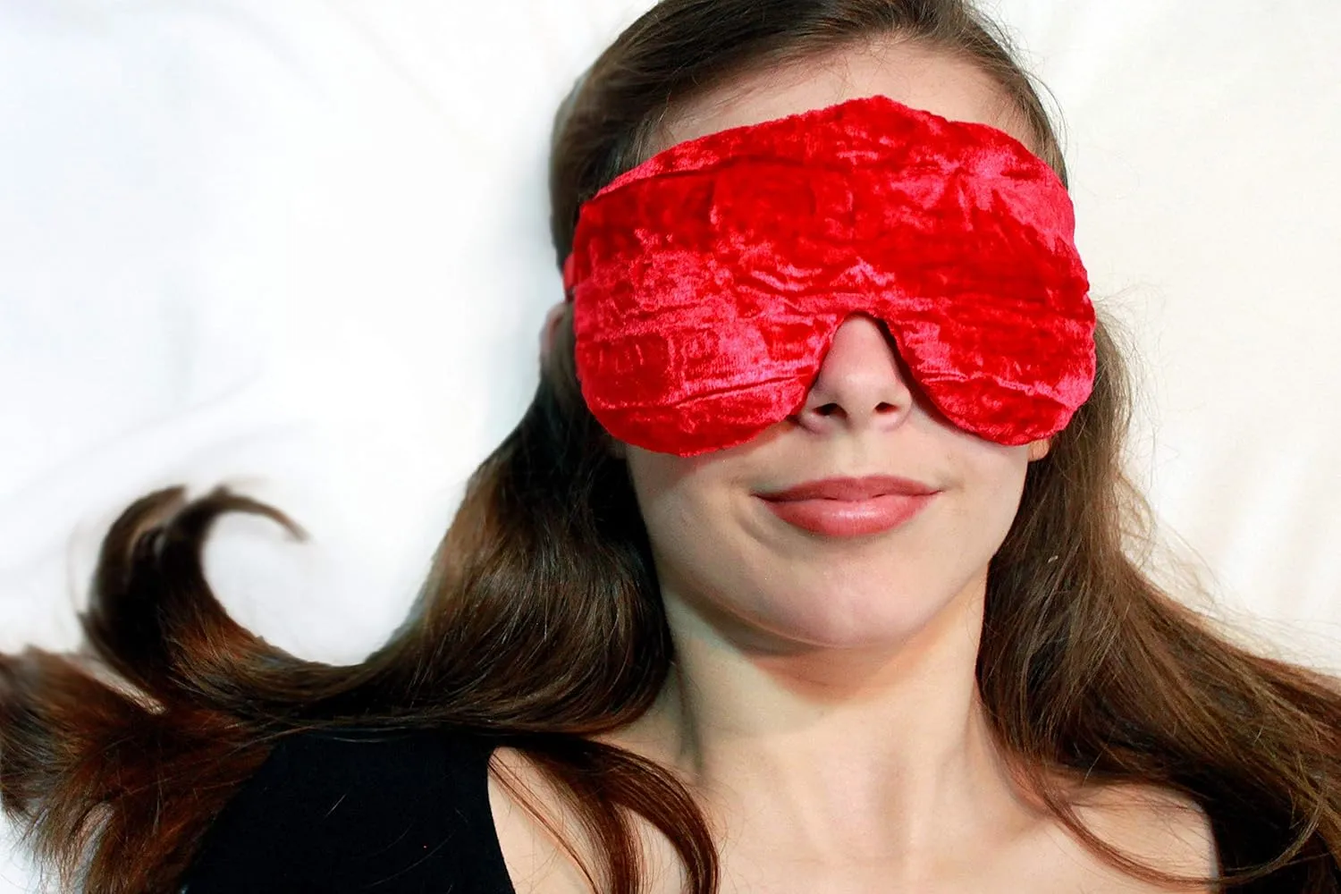 Handmade Opulence Eye Mask Pillow - Weighted Flaxseed Fill, Unscented, Satin & Velvet, Adjustable Strap - Ideal for Meditation & Restful Sleep - Cherry - TEMF-CH