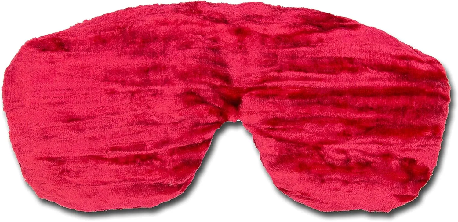 Handmade Opulence Eye Mask Pillow - Weighted Flaxseed Fill, Unscented, Satin & Velvet, Adjustable Strap - Ideal for Meditation & Restful Sleep - Cherry - TEMF-CH