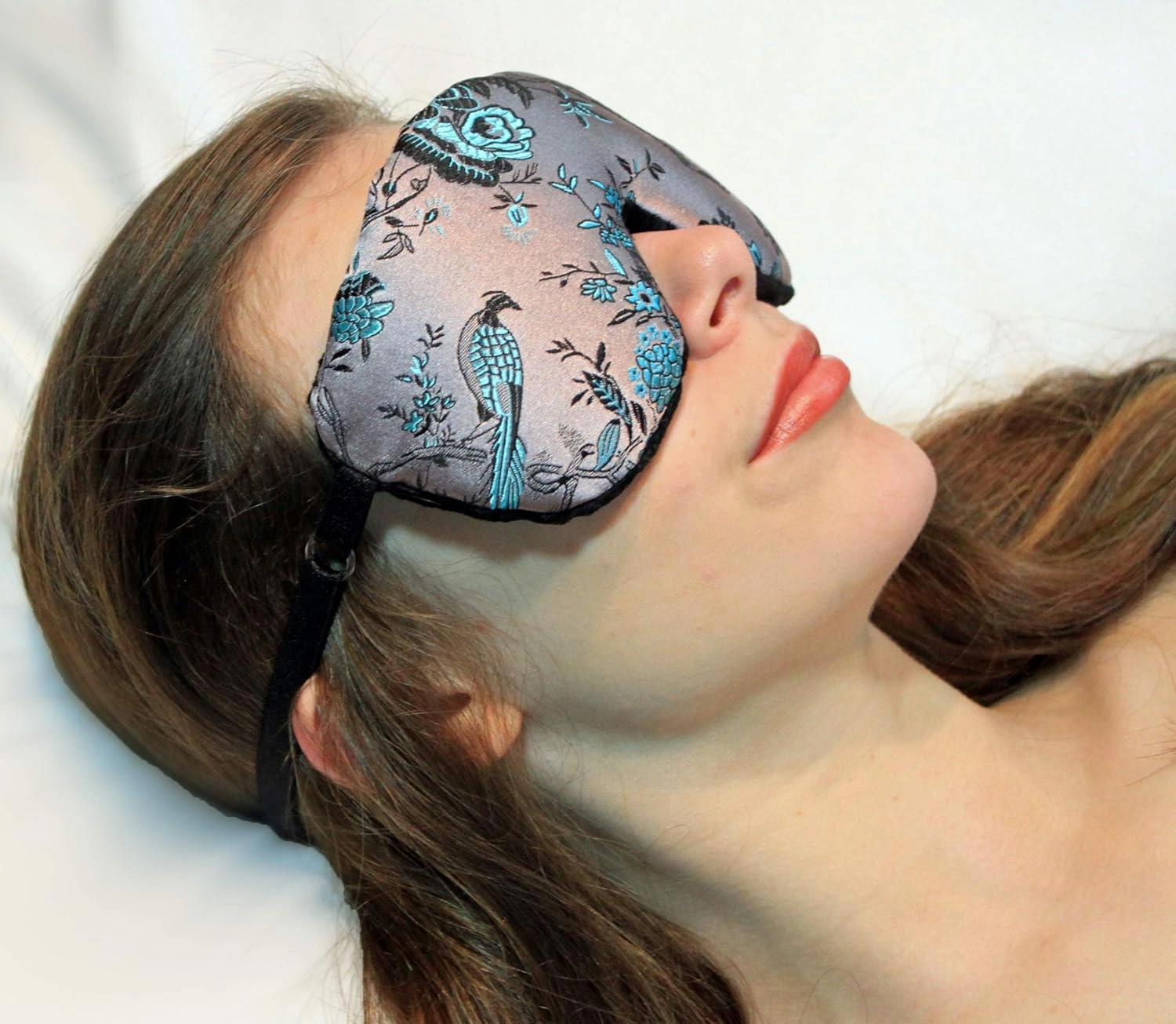 Handmade Opulence Eye Mask Pillow - Weighted Flaxseed Fill, Unscented, Satin & Velvet, Adjustable Strap - Ideal for Meditation & Restful Sleep - Birds in Paradise - TEMF-BP