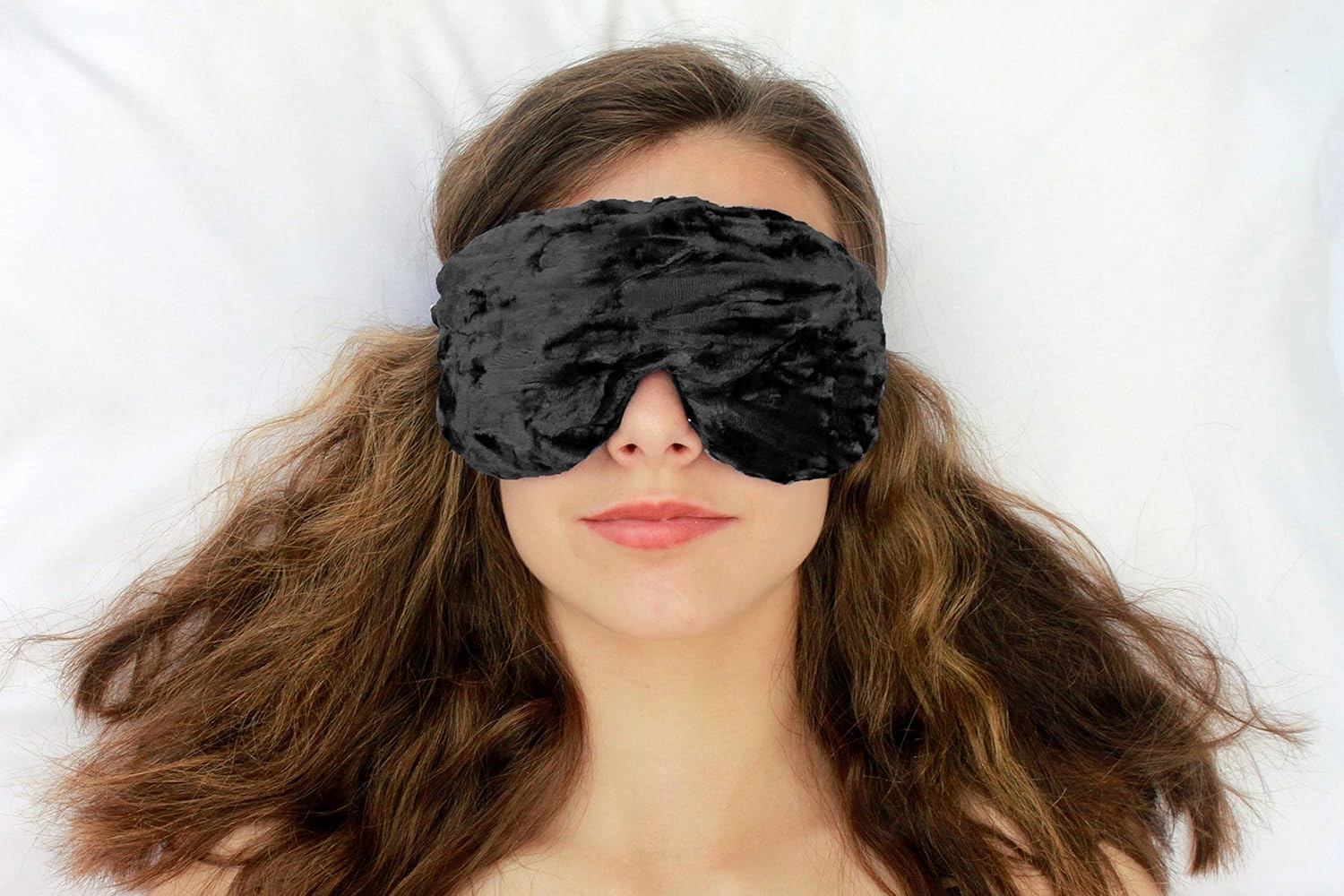 Handmade Opulence Eye Mask Pillow - Weighted Flaxseed Fill, Unscented, Satin & Velvet, Adjustable Strap - Ideal for Meditation & Restful Sleep - Black - TEMF-BK