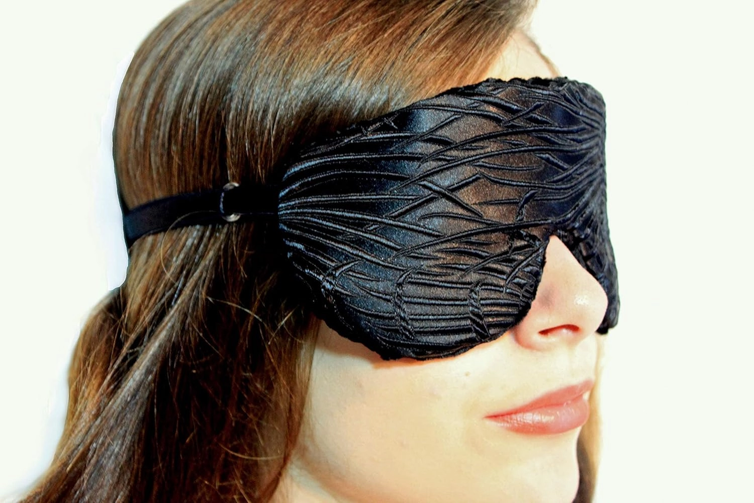 Handmade Opulence Eye Mask Pillow - Weighted Flaxseed Fill, Unscented, Satin & Velvet, Adjustable Strap - Ideal for Meditation & Restful Sleep - Black Magic - TEMF-BM