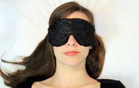 Handmade Opulence Eye Mask Pillow - Weighted Flaxseed Fill, Unscented, Satin & Velvet, Adjustable Strap - Ideal for Meditation & Restful Sleep - Black Magic - TEMF-BM