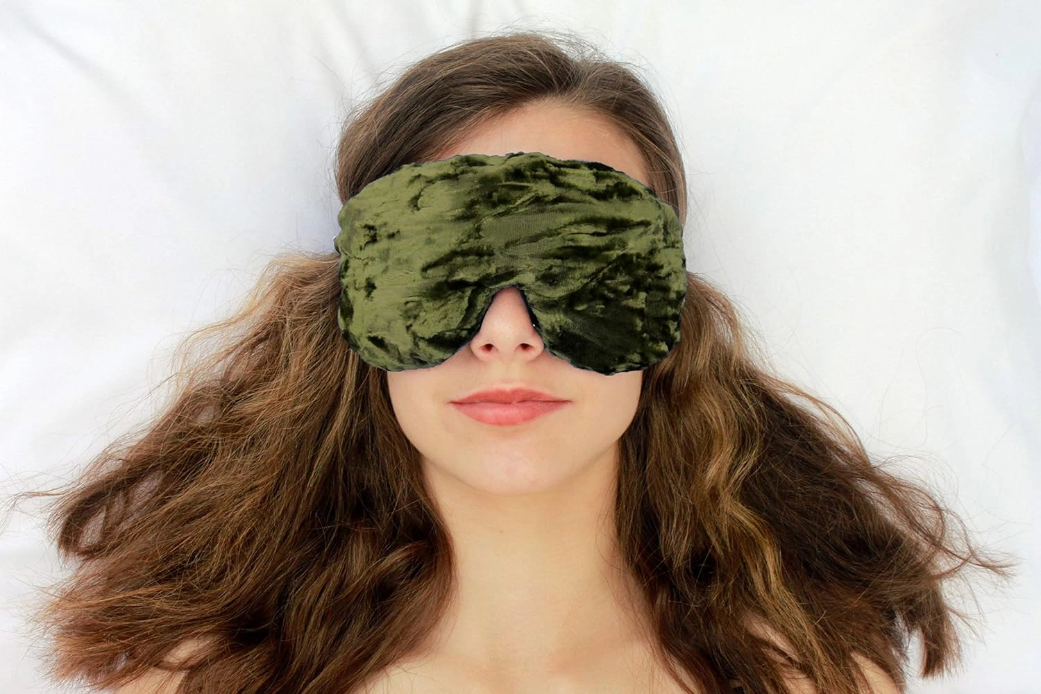 Handmade Opulence Eye Mask Pillow - Weighted Flaxseed Fill, Unscented, Satin & Velvet, Adjustable Strap - Ideal for Meditation & Restful Sleep - Spring Green - TEMF-SG
