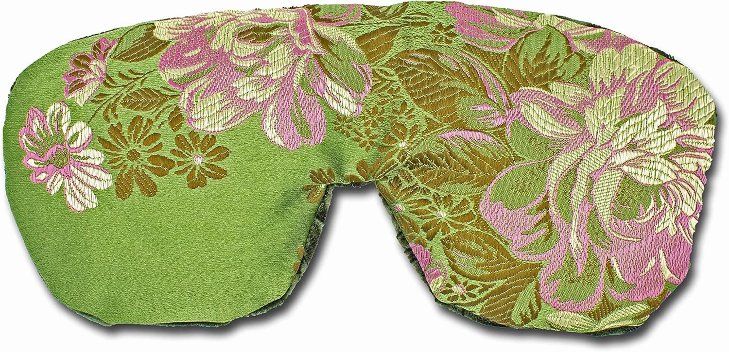 Handmade Opulence Eye Mask Pillow - Weighted Flaxseed Fill, Unscented, Satin & Velvet, Adjustable Strap - Ideal for Meditation & Restful Sleep - Spring Green - TEMF-SG
