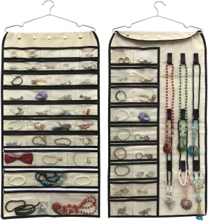 Hanging Jewelry Organizer,Accessories Organizer,56 Pocket Organizer for Holding Jewelries (Beige-56 Pockets)