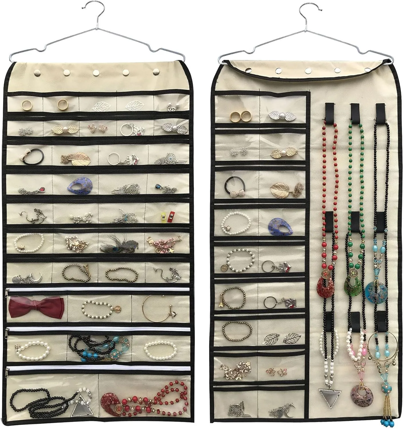 Hanging Jewelry Organizer,Accessories Organizer,56 Pocket Organizer for Holding Jewelries (Beige-56 Pockets)