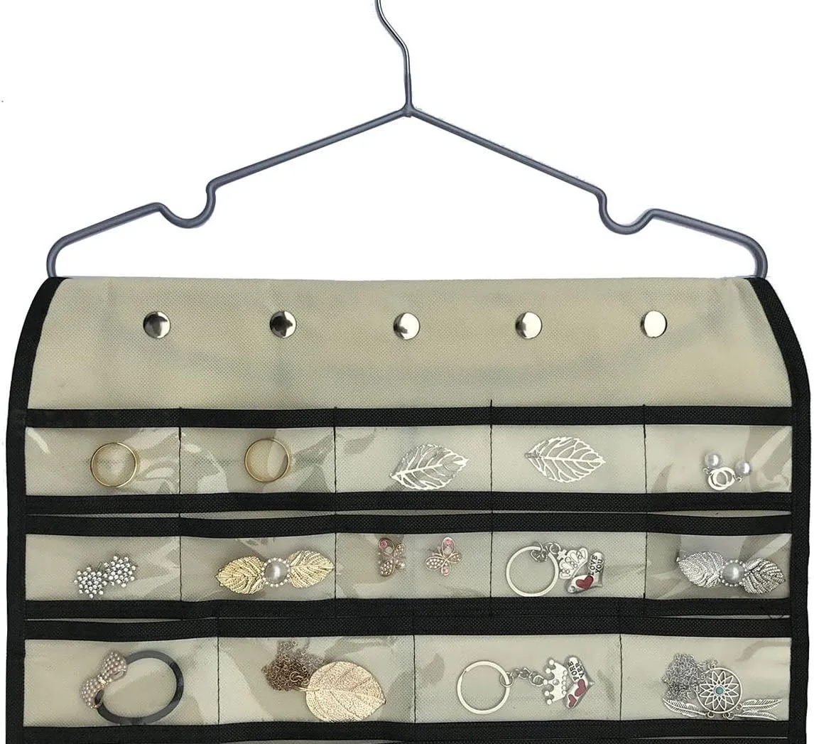 Hanging Jewelry Organizer,Accessories Organizer,56 Pocket Organizer for Holding Jewelries (Beige-56 Pockets)