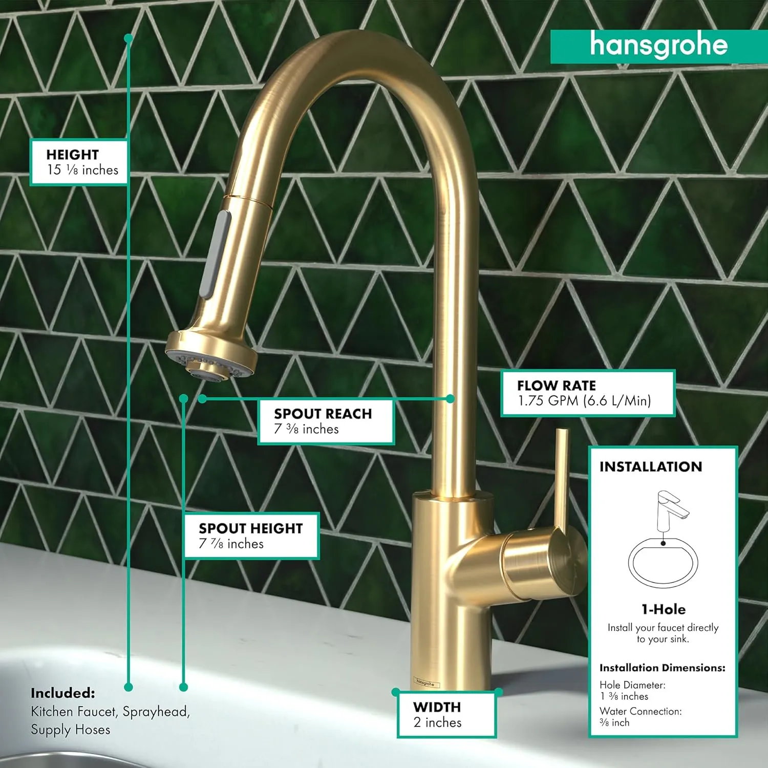 hansgrohe Talis S² Gold Bar Kitchen Faucet, Kitchen Faucets with Pull Down Sprayer, Faucet for Kitchen Sink, Magnetic Docking Spray Head, Brushed Gold Optic 04286250