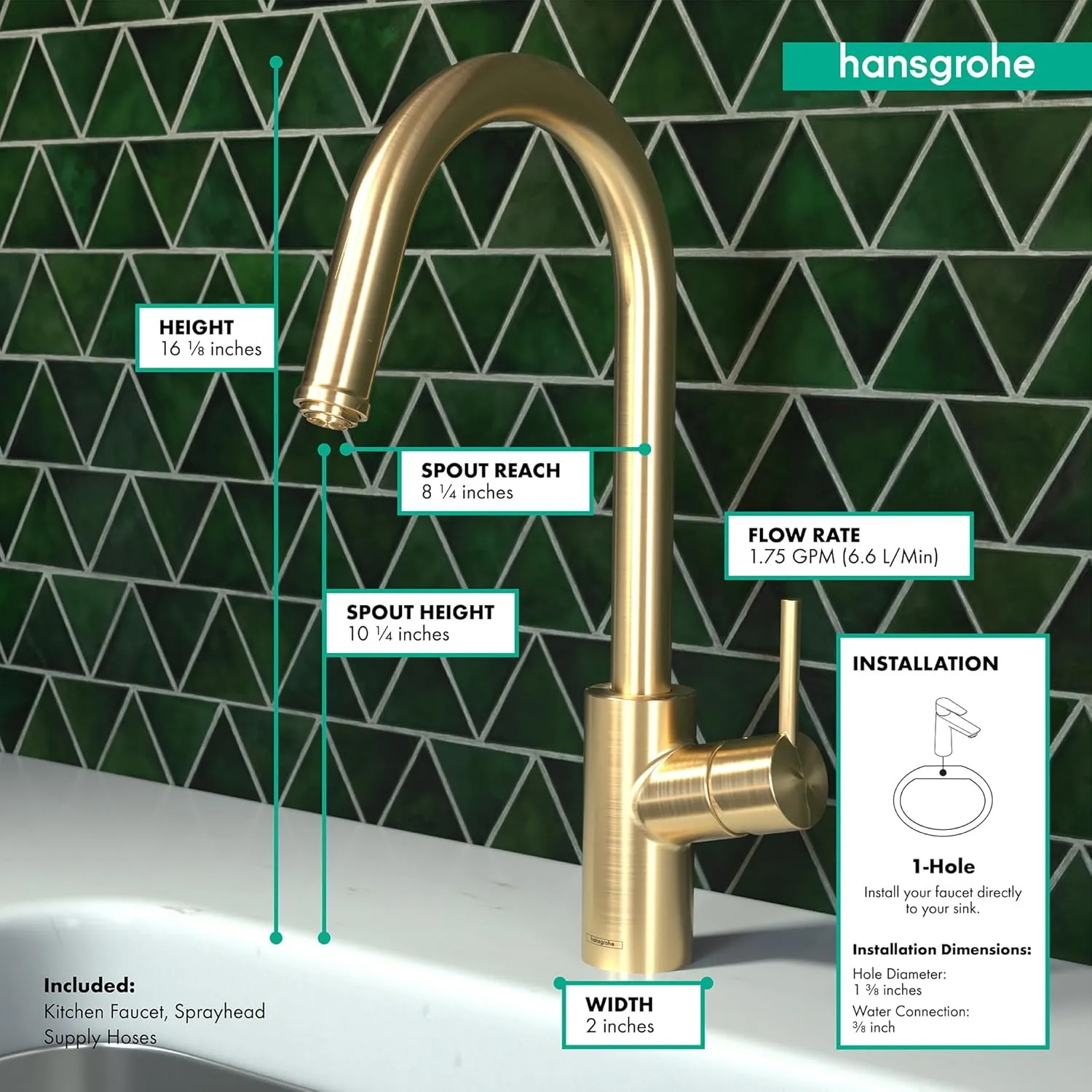 hansgrohe Talis S² Gold High Arc Kitchen Faucet, Kitchen Faucets with Pull Down Sprayer, Faucet for Kitchen Sink, Magnetic Docking Spray Head, Brushed Gold Optic 14872251