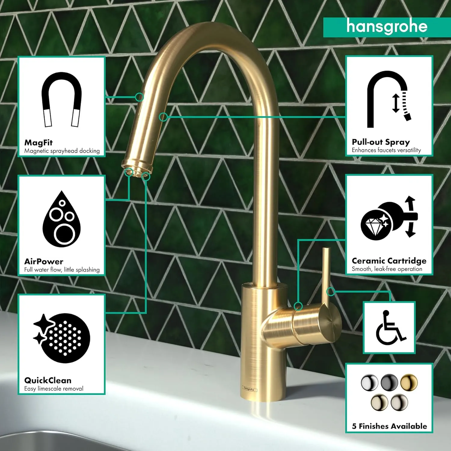 hansgrohe Talis S² Gold High Arc Kitchen Faucet, Kitchen Faucets with Pull Down Sprayer, Faucet for Kitchen Sink, Magnetic Docking Spray Head, Brushed Gold Optic 14872251
