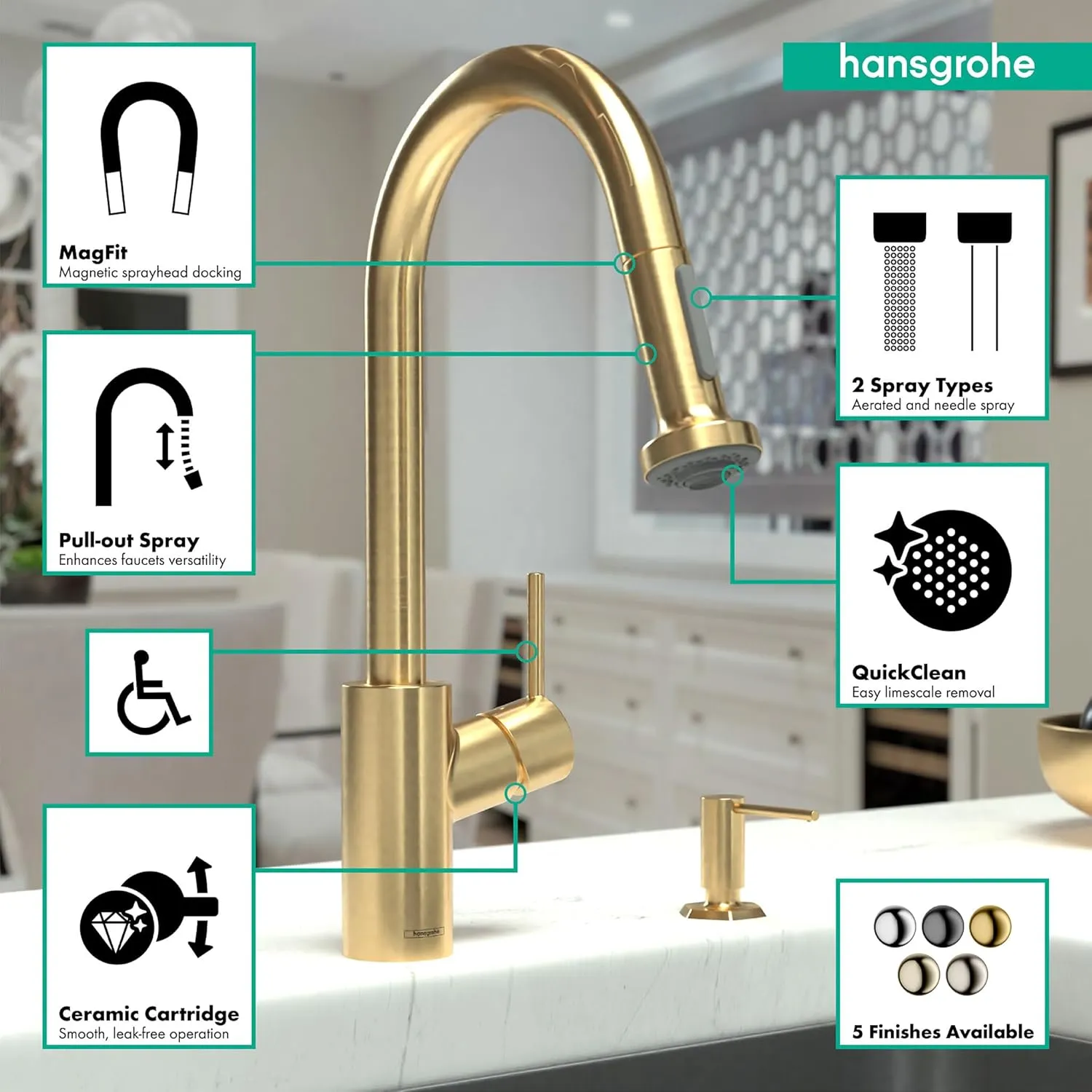hansgrohe Talis S² Gold High Arc Kitchen Faucet, Kitchen Faucets with Pull Down Sprayer, Faucet for Kitchen Sink, Magnetic Docking Spray Head, Brushed Gold Optic 14877251