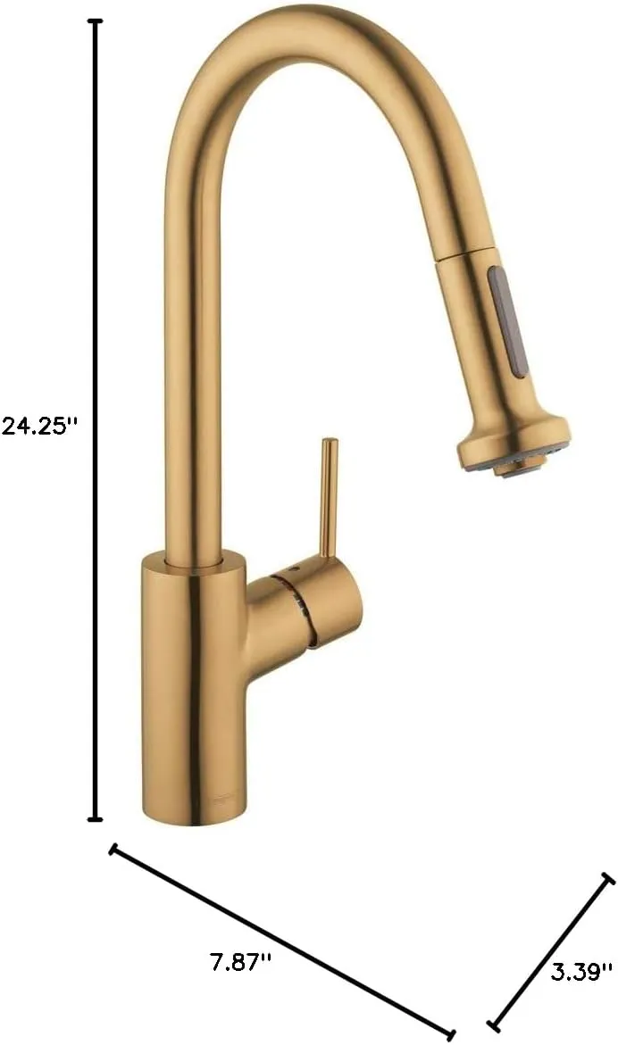 hansgrohe Talis S² Gold High Arc Kitchen Faucet, Kitchen Faucets with Pull Down Sprayer, Faucet for Kitchen Sink, Magnetic Docking Spray Head, Brushed Gold Optic 14877251