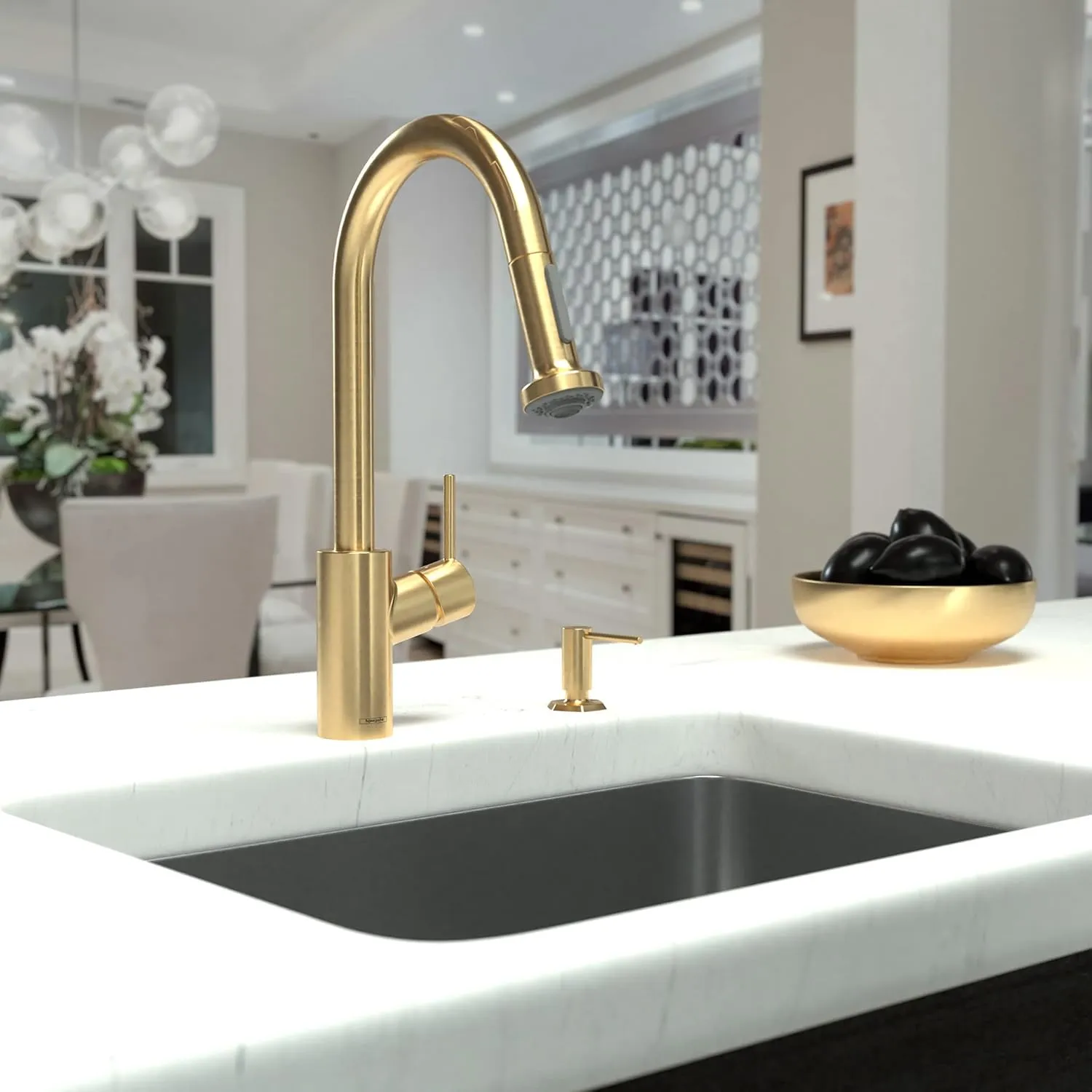 hansgrohe Talis S² Gold High Arc Kitchen Faucet, Kitchen Faucets with Pull Down Sprayer, Faucet for Kitchen Sink, Magnetic Docking Spray Head, Brushed Gold Optic 14877251