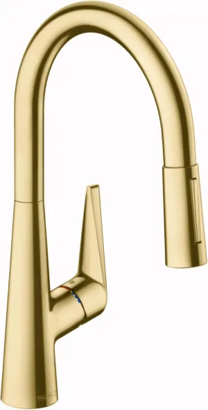 hansgrohe Talis S Gold High Arc Kitchen Faucet, Kitchen Faucets with Pull Down Sprayer, Faucet for Kitchen Sink, Magnetic Docking Spray Head, Brushed Gold Optic 72813251
