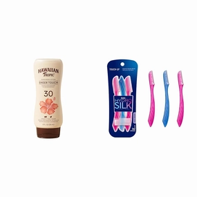 Hawaiian Tropic Sunscreen SPF 30, 8oz and Schick Hydro Silk Dermaplaning Tool with Precision Cover, 3ct