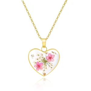 Heart Necklaces for Women - Daffodil Real Flower Necklace - Handmade Daffodil and Queen Anne'S Lace Pressed Flower Resin Necklace - Gold | 18"