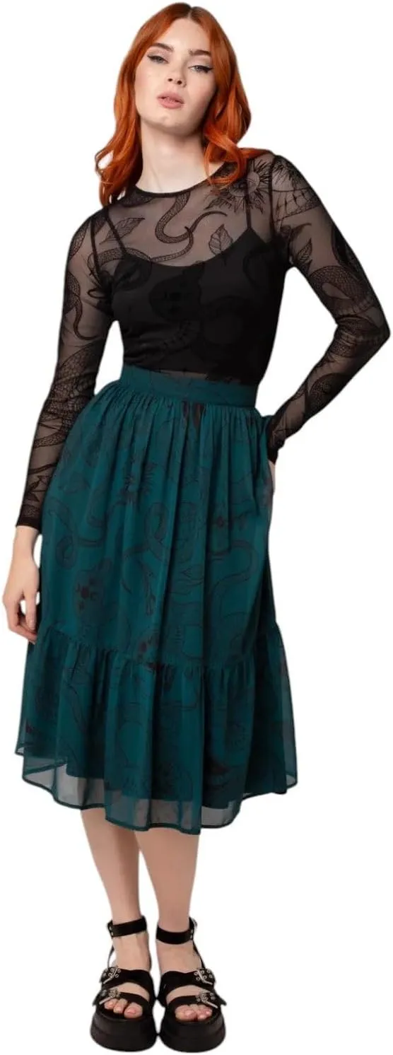 Hell Bunny Snake Charmer Top Gothic Mesh Shirt – Snake Print Velvet Flock