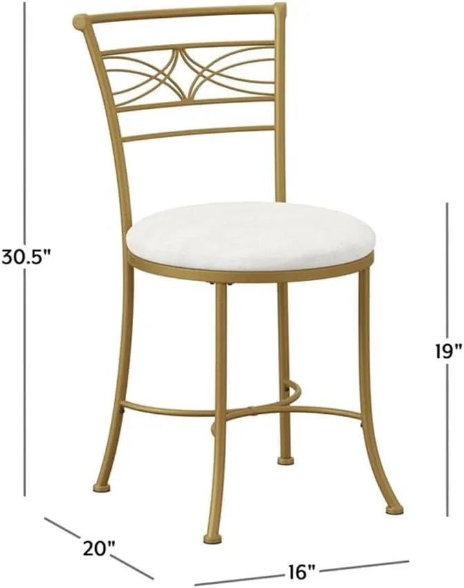Hillsdale, Dutton Metal Vanity Stool with Center Diamond Design for Makeup Room or Bathroom, Gold