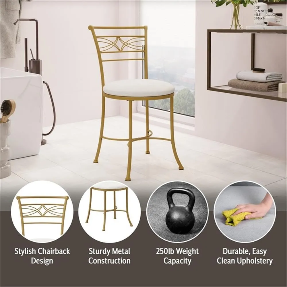 Hillsdale, Dutton Metal Vanity Stool with Center Diamond Design for Makeup Room or Bathroom, Gold