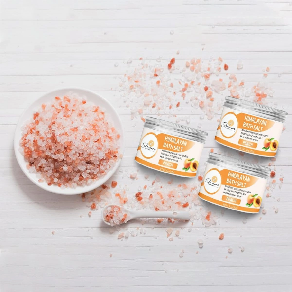Himalayan Bath Salts – Pack of 3 | Infused with Minerals and Essential Oils - Invigorate | Exfoliate | Moisturize | Detoxify | Cleanse - Relaxing & unwinding Potion (Peach)