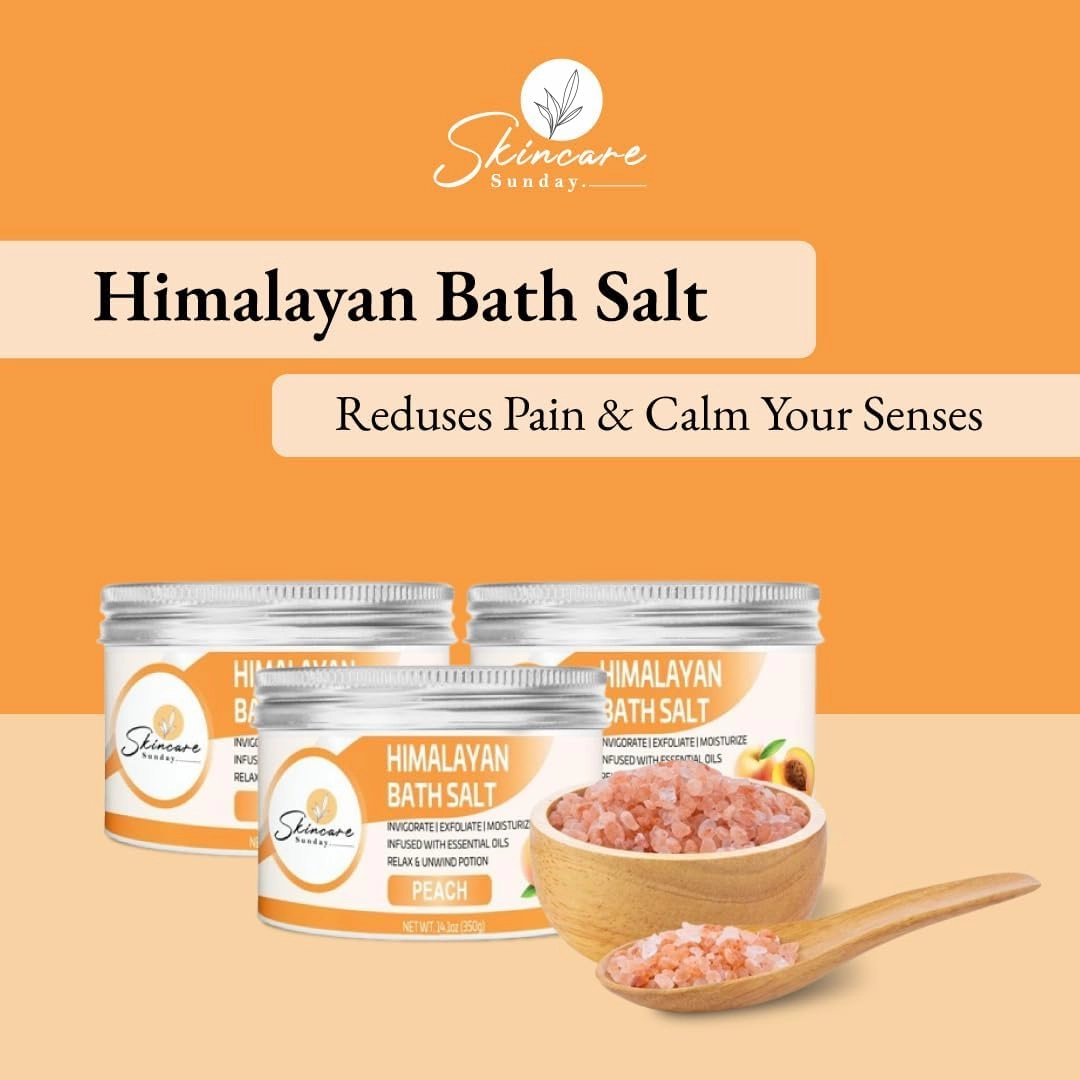 Himalayan Bath Salts – Pack of 3 | Infused with Minerals and Essential Oils - Invigorate | Exfoliate | Moisturize | Detoxify | Cleanse - Relaxing & unwinding Potion (Peach)