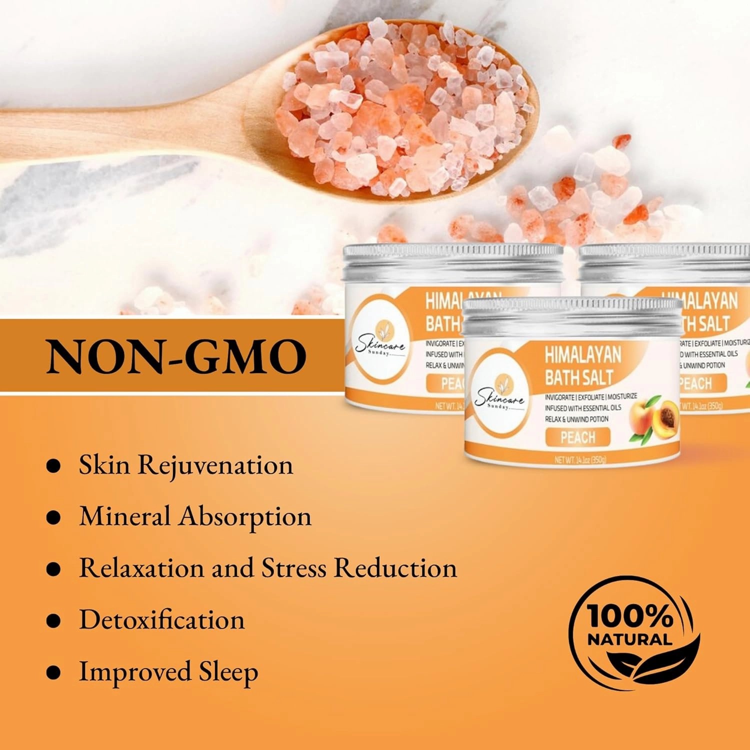 Himalayan Bath Salts – Pack of 3 | Infused with Minerals and Essential Oils - Invigorate | Exfoliate | Moisturize | Detoxify | Cleanse - Relaxing & unwinding Potion (Peach)