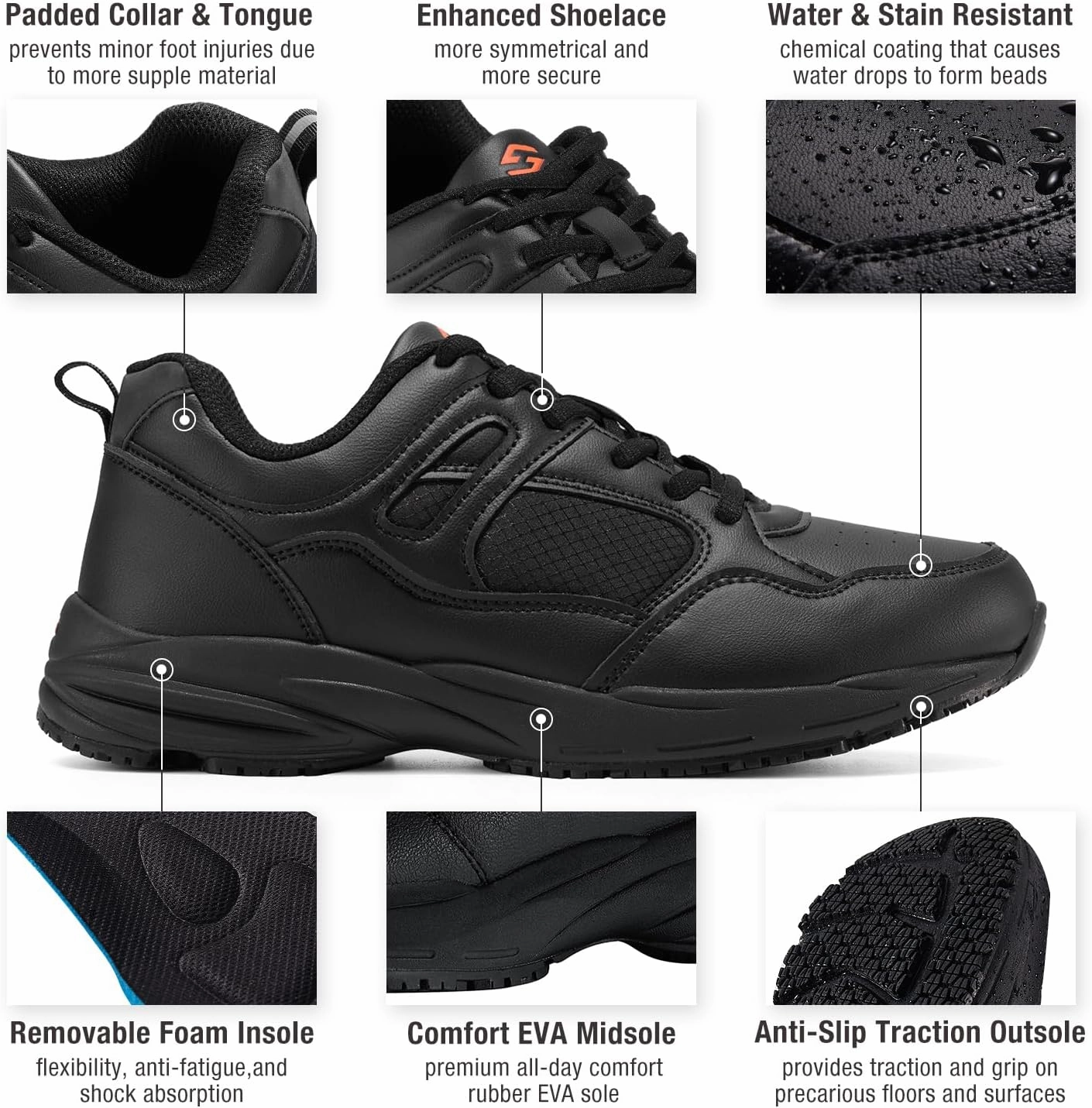 HISEA Slip Resistant Shoes for Men, Lightweight Breathable Non Slip Work Shoes, Water and Oil Resistant, Casual Lace Up Work Sneakers for Chef Kitchen Restaurant