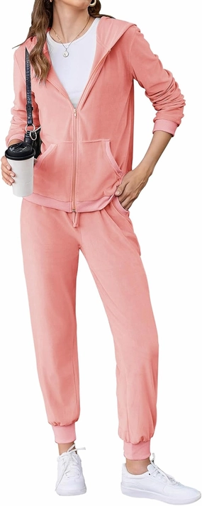 HOTOUCH Womens Casual Velour Tracksuit Set Full Zipper Hoodie Workout Pants Velvet Sweatsuit Jogging Suits XS-XXL