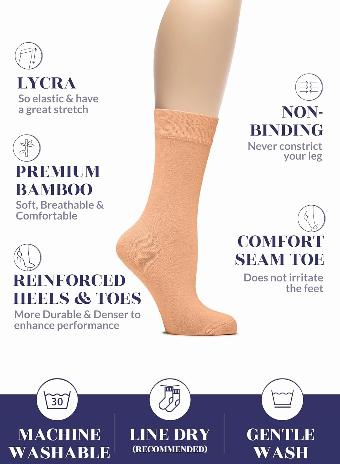 Hugh Ugoli Womens Bamboo Dress Socks, Extremely Soft & Thin & Crew Socks for Business Trouser Casual, Non-Binding, 3-6 Pairs