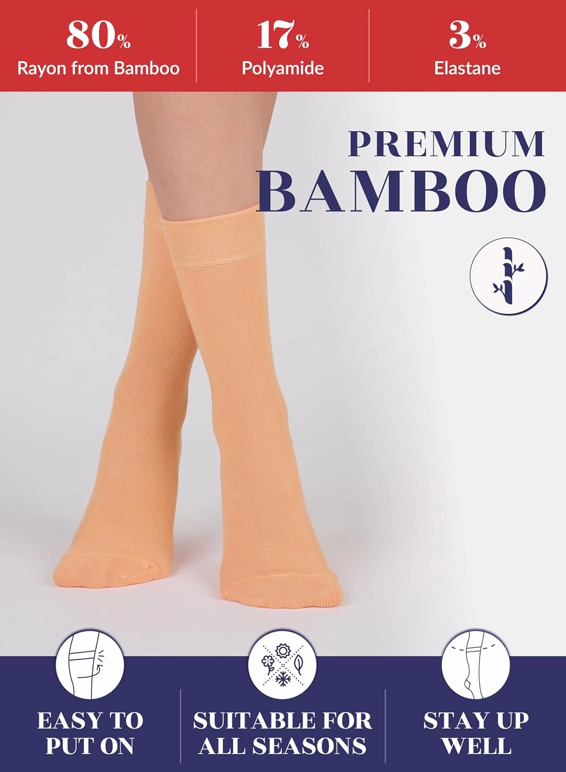 Hugh Ugoli Womens Bamboo Dress Socks, Extremely Soft & Thin & Crew Socks for Business Trouser Casual, Non-Binding, 3-6 Pairs